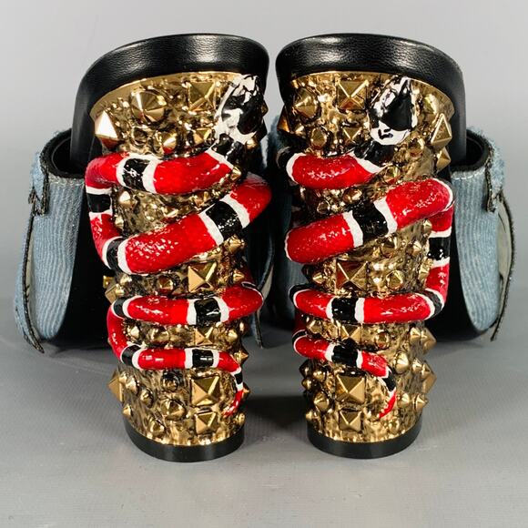GUCCI Size 8 Trompe L'oeil Blue Red Gold Beaded Mules Sandals - Picture 3 of 10